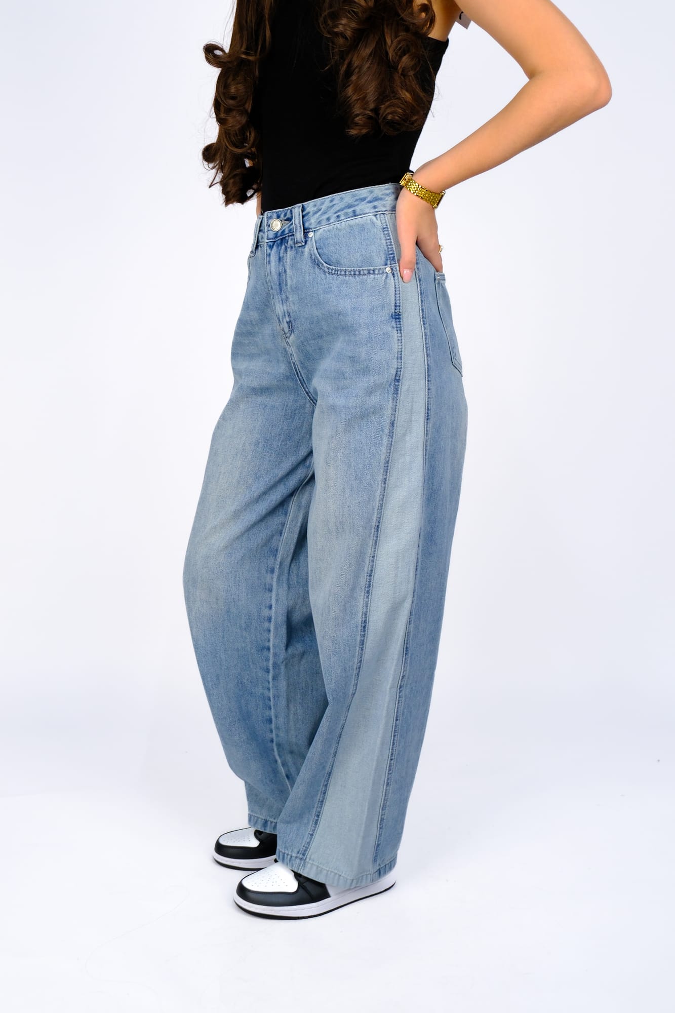 Джинсы wide-leg градиент — Сине-серый