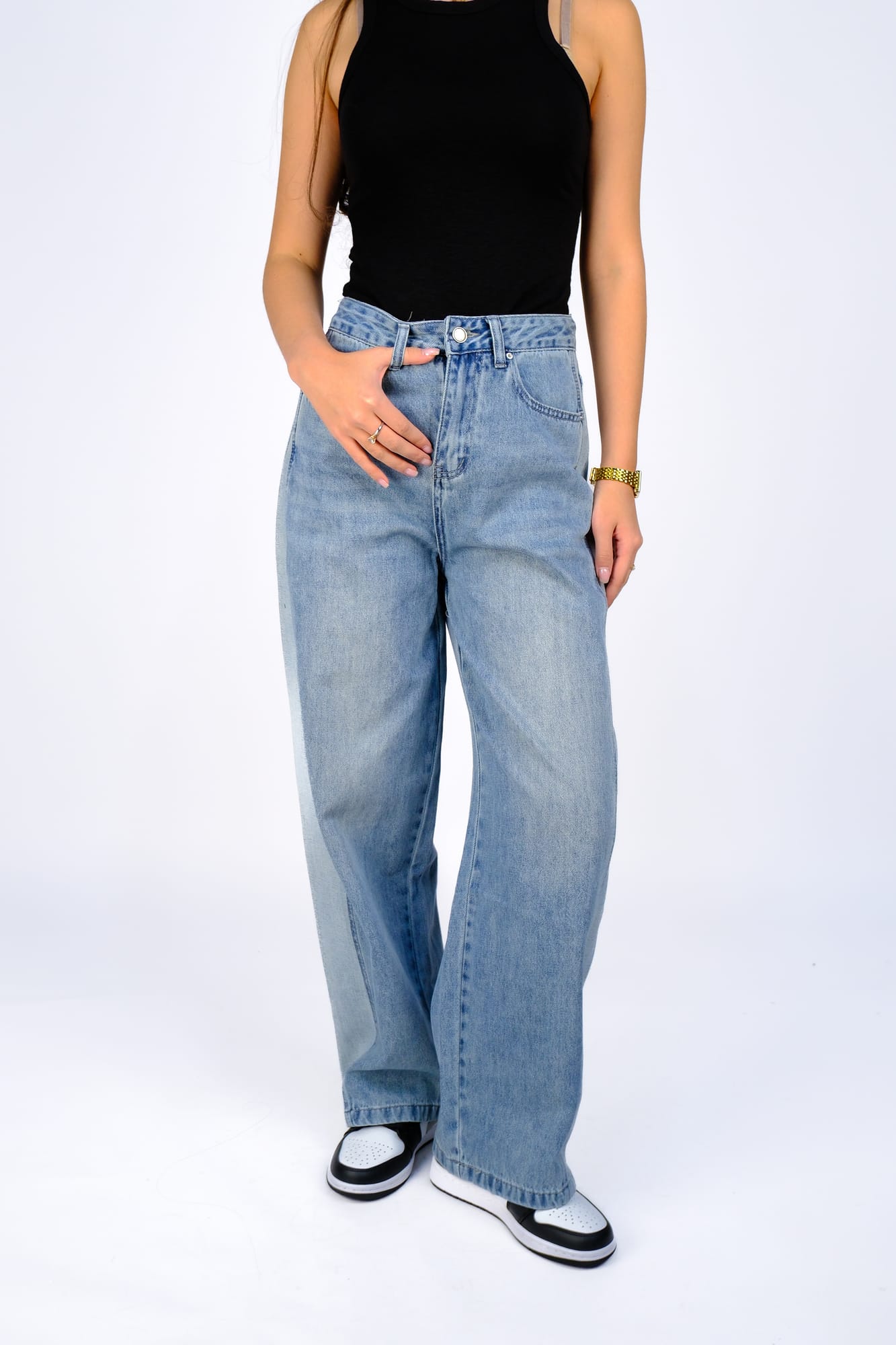 Джинсы wide-leg градиент — Сине-серый