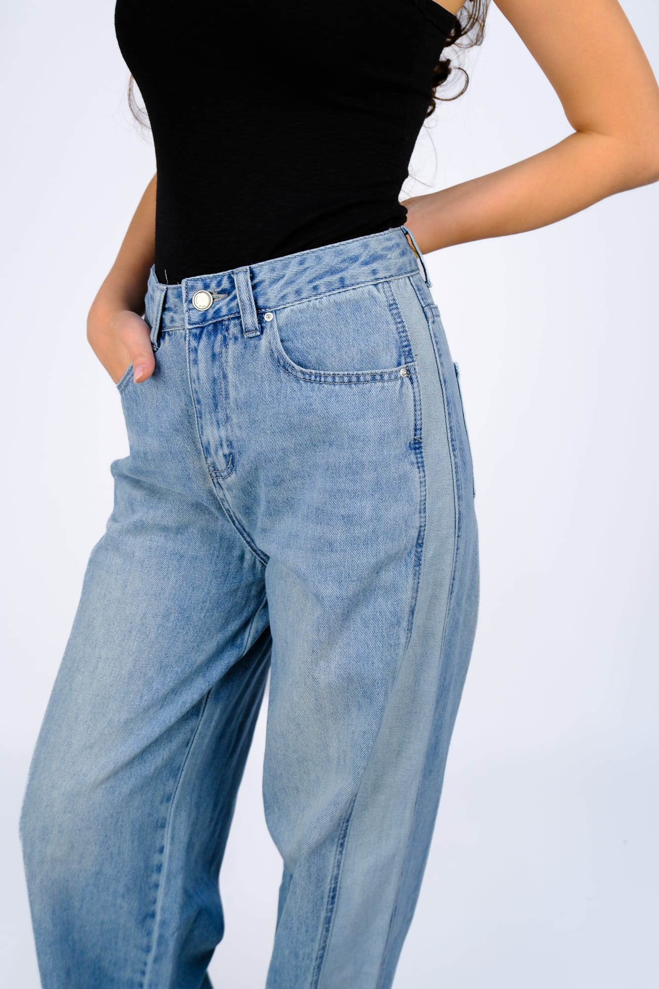 Джинсы wide-leg градиент — Сине-серый