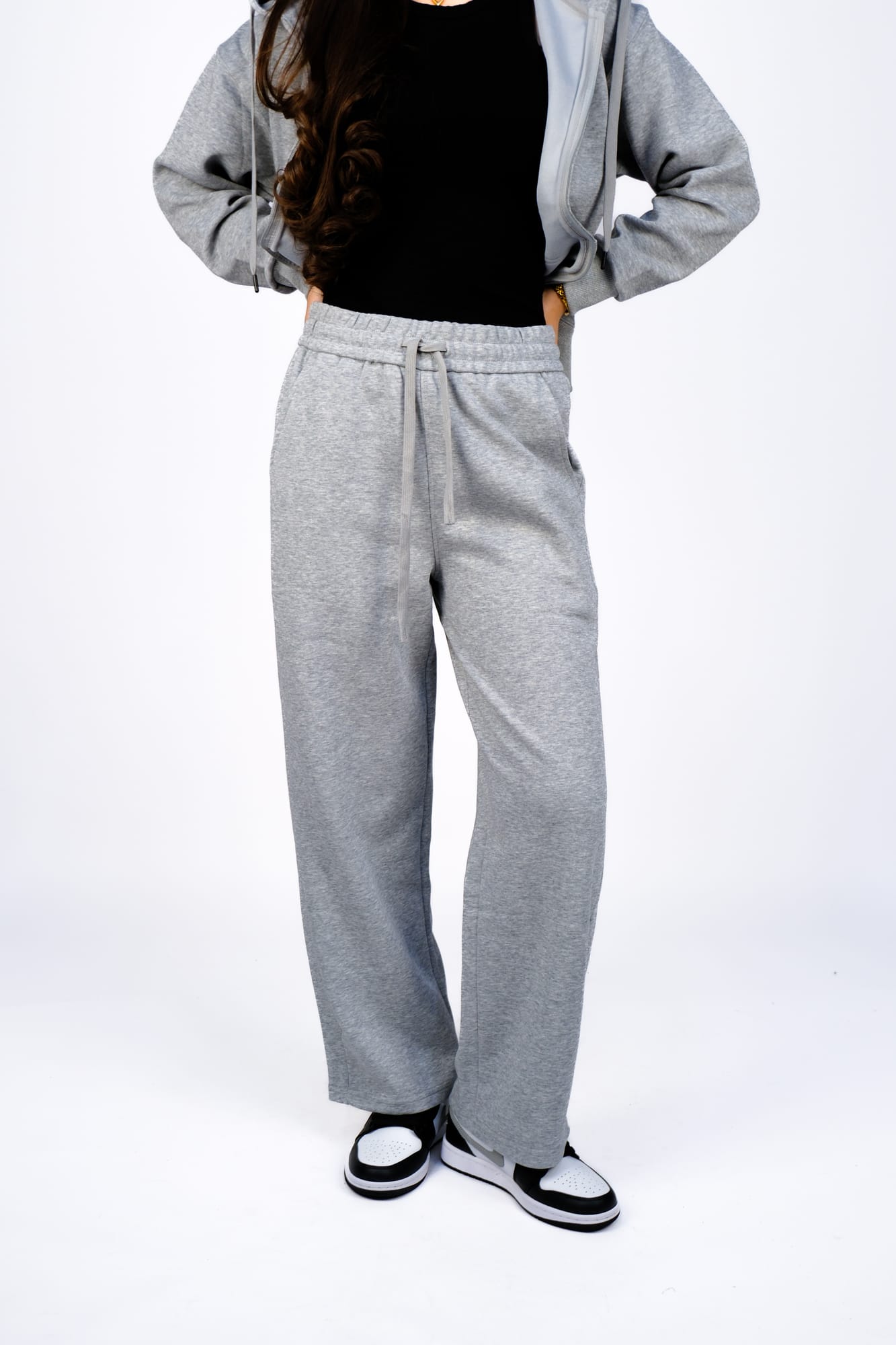 Худи на молнии + Штаны спортивные — Светло-серый