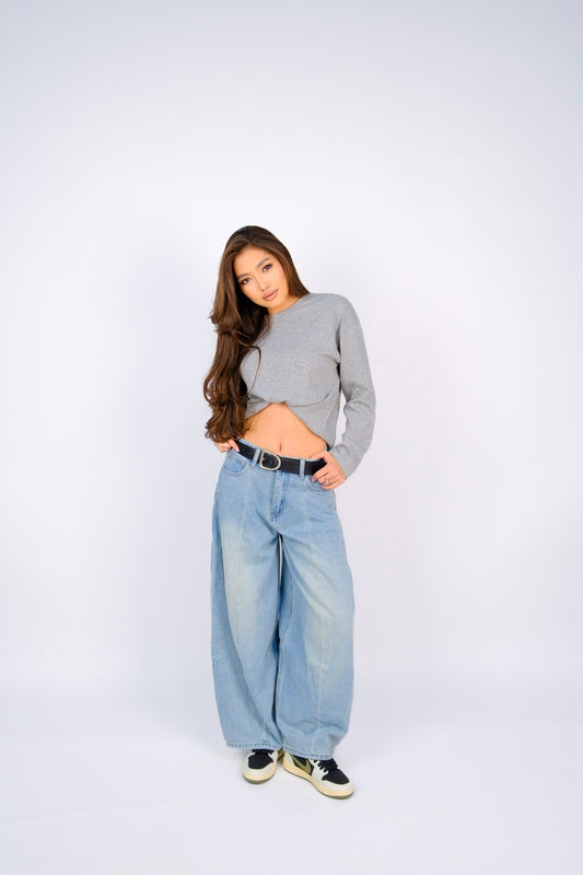 Джинсы баллон с ремнём XSL26115 — Синий