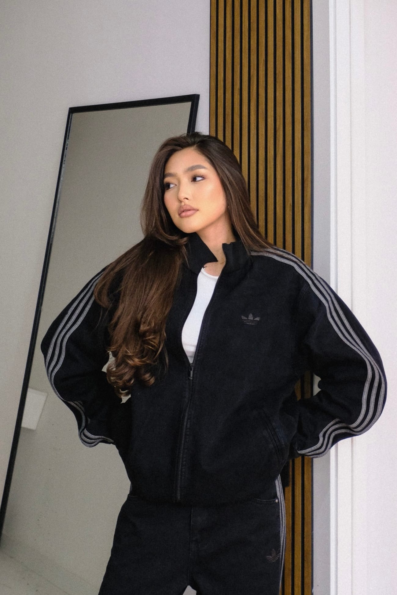 Куртка Adidas с 3 полосами + Брюки Adidas с 3 полосами — Чёрный