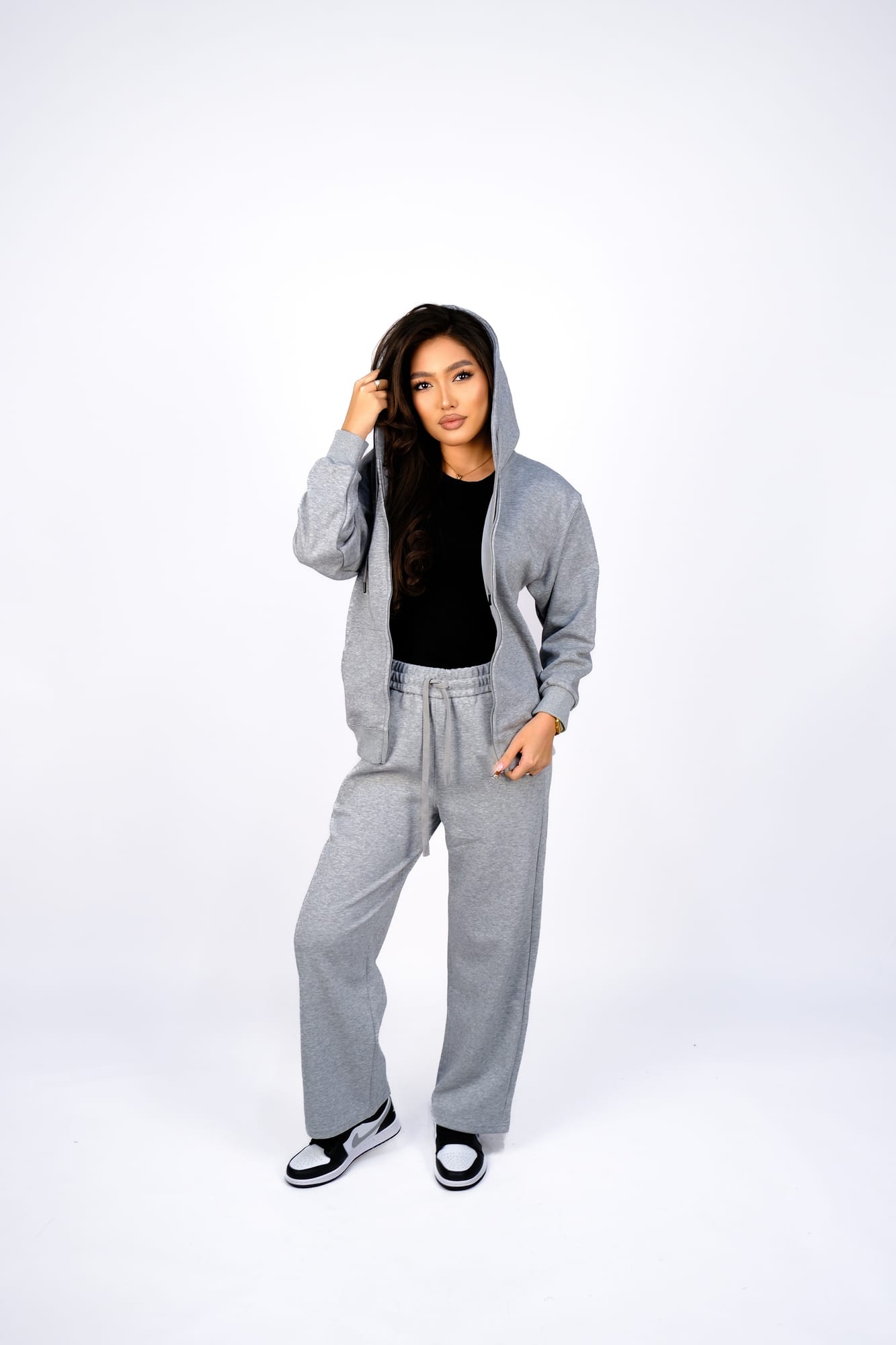 Худи на молнии + Штаны спортивные — Светло-серый