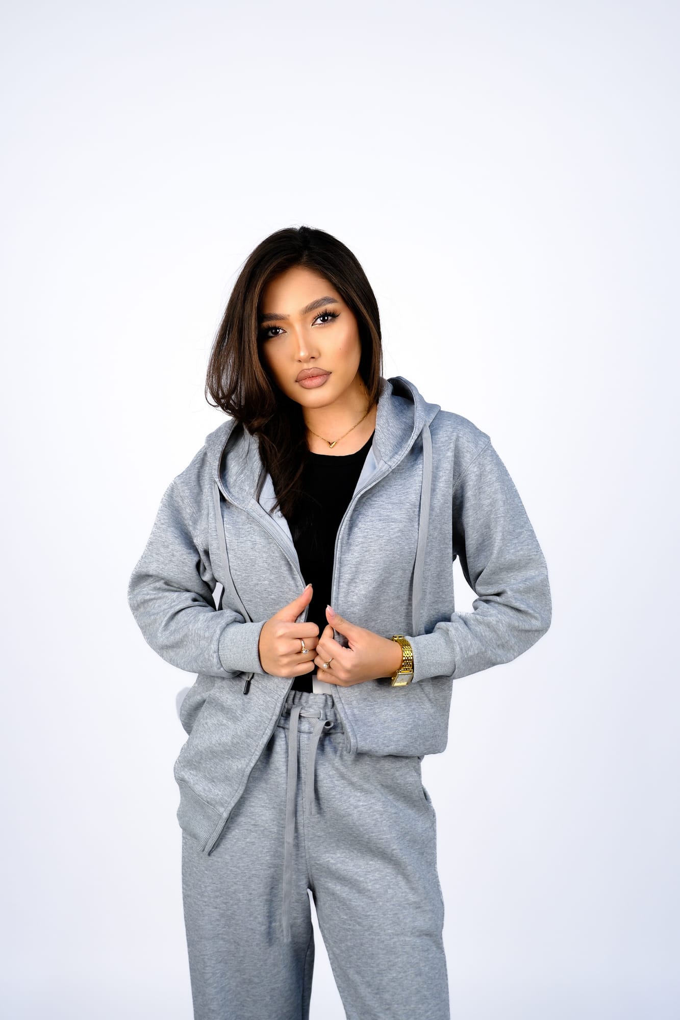 Худи на молнии + Штаны спортивные — Светло-серый