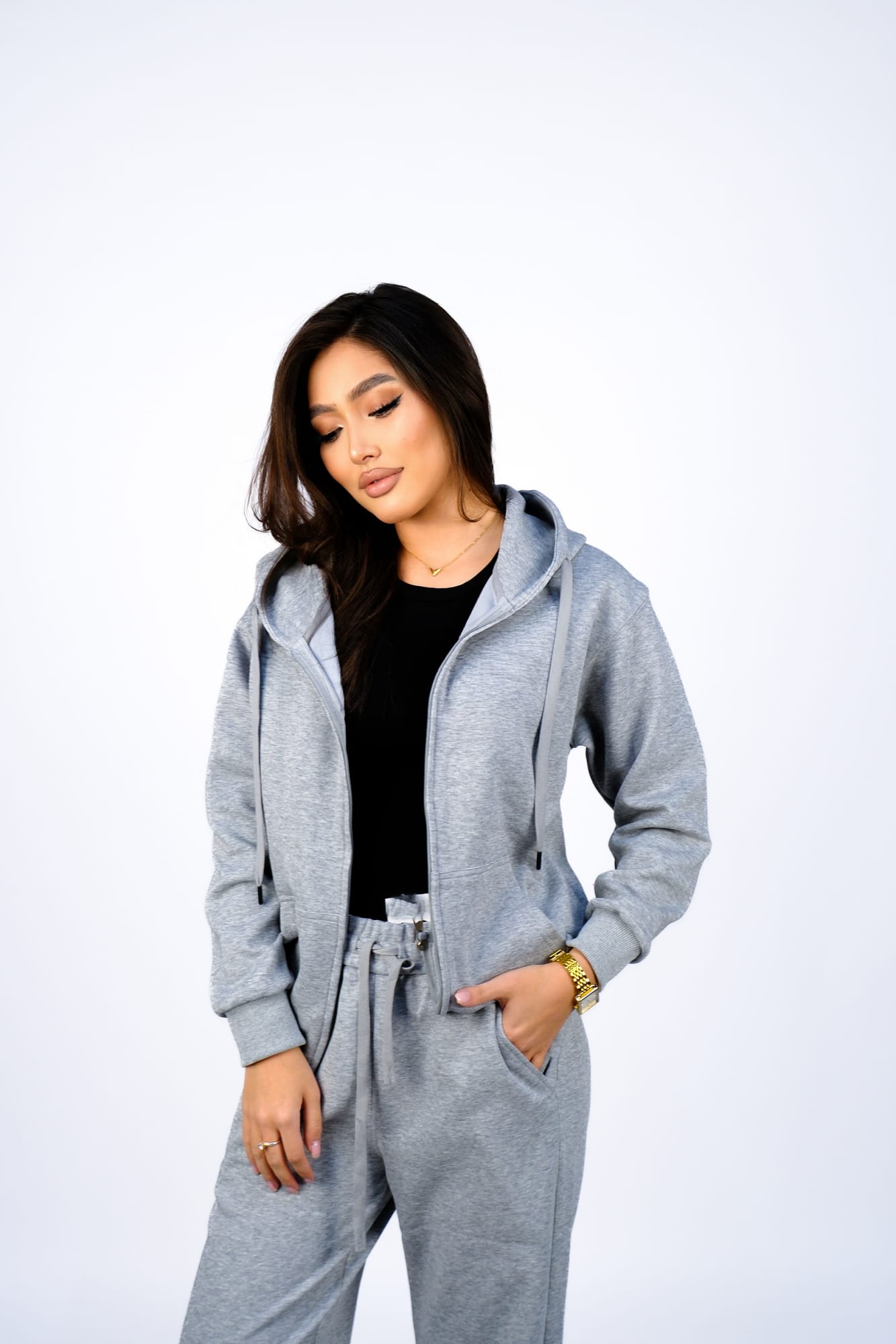 Худи на молнии + Штаны спортивные — Светло-серый