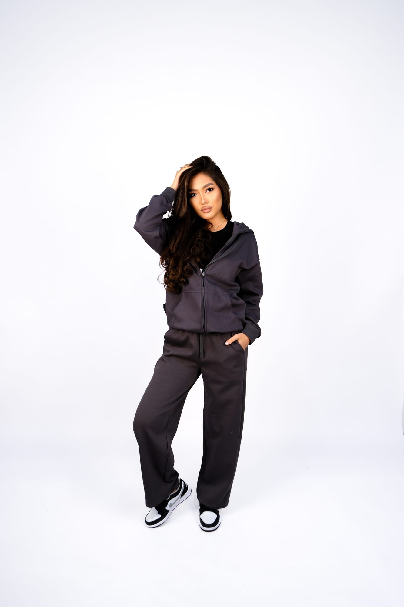 Худи на молнии + Штаны спортивные — Серый