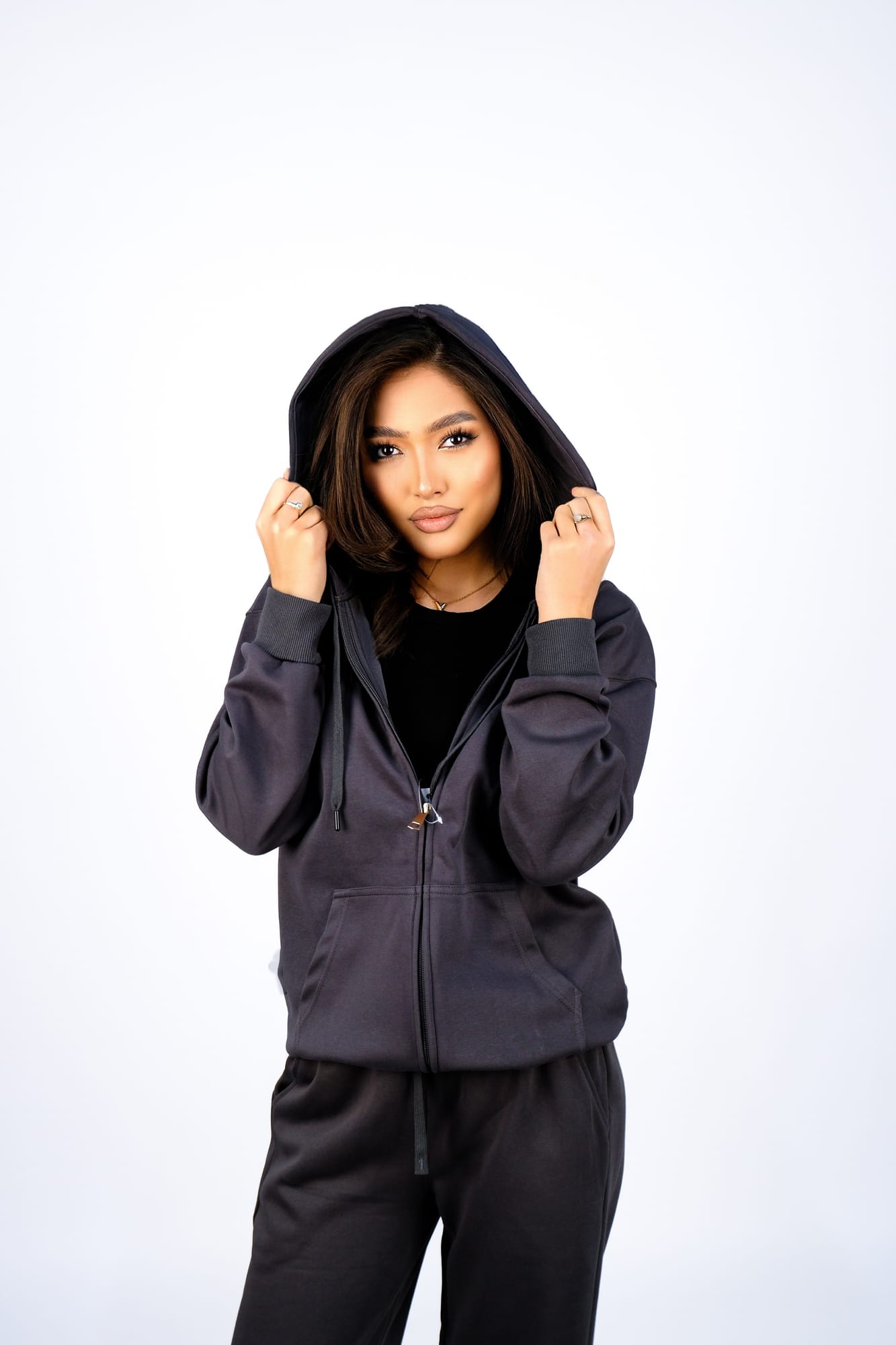 Худи на молнии + Штаны спортивные — Серый