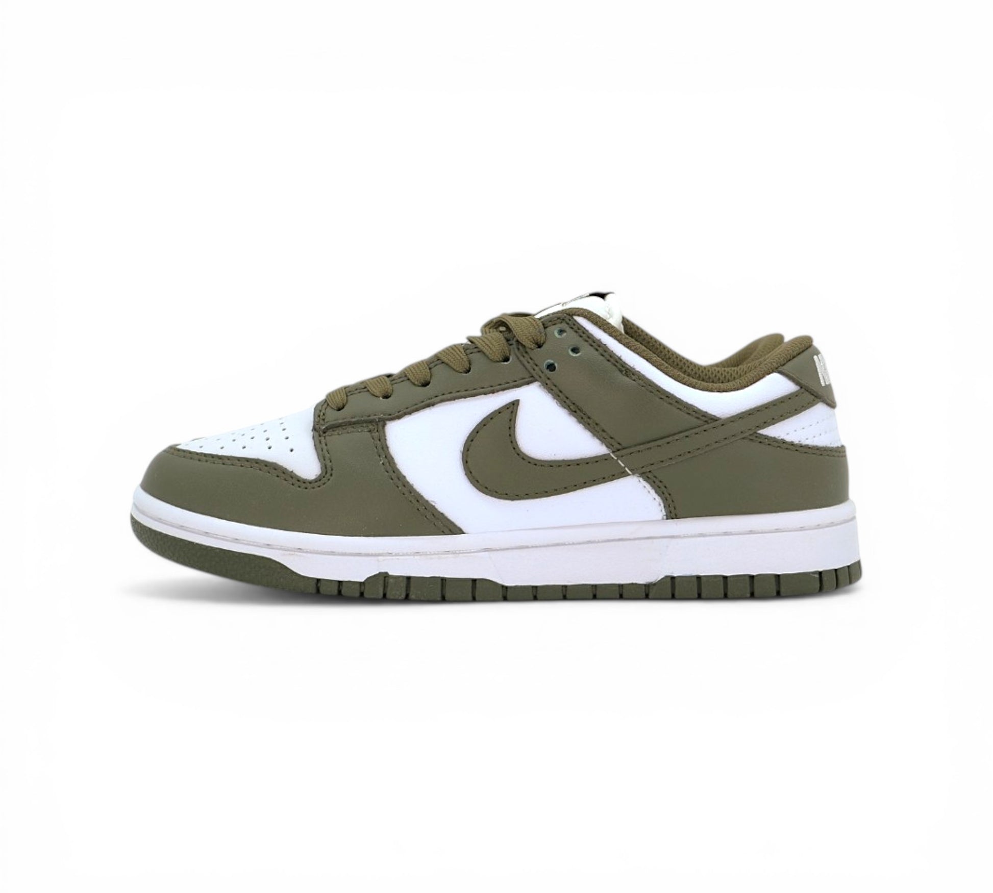 Кроссовки Nike Dunk Low, хаки и белые, вид сбоку