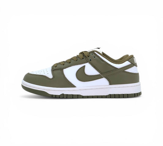 Кроссовки Nike Dunk Low, хаки и белые, вид сбоку