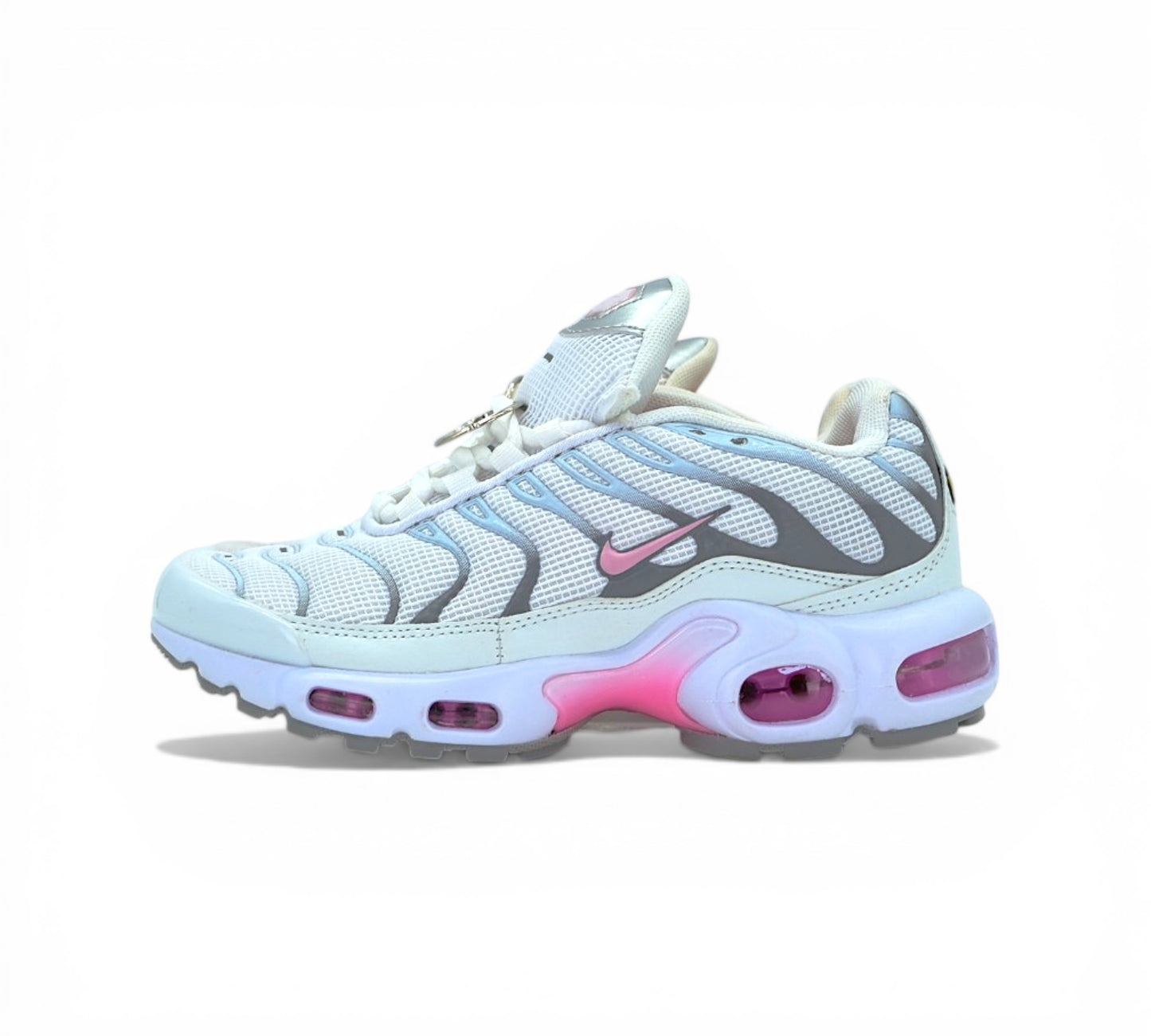 Кроссовки Nike Air Max Plus, белые с розовым, вид сбоку