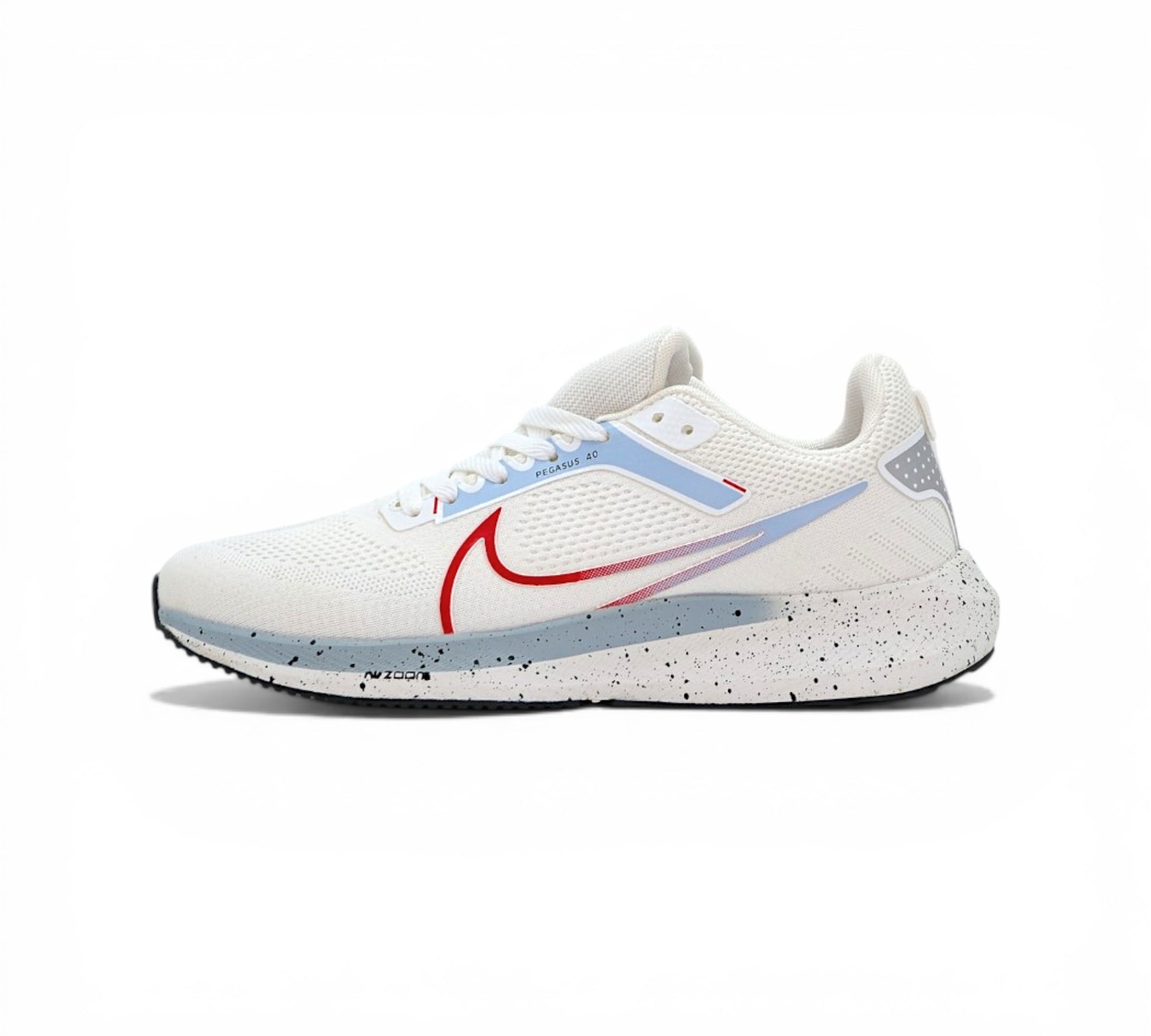 Кроссовки Nike Zoom Pegasus 40, белые с красным, вид сбоку