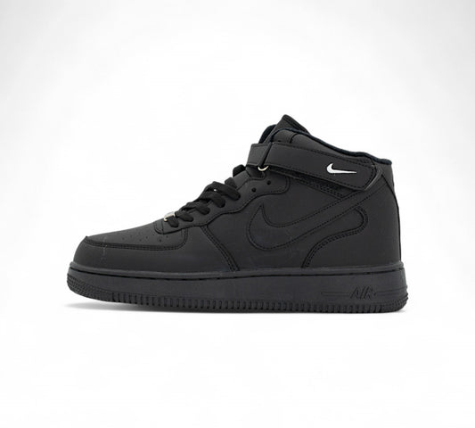 Nike Air Force 1 Mid FUR – All Black Edition with White Accent Z