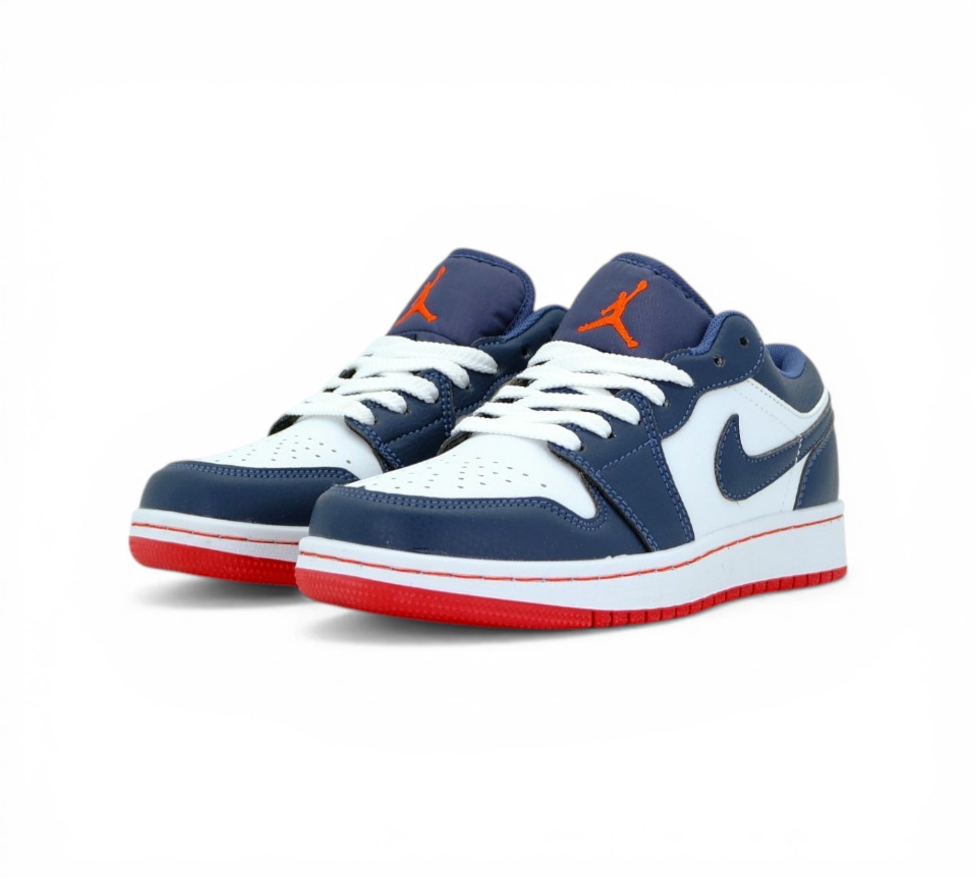 Кроссовки Air Jordan, тёмно-синие, белые, красные, вид сбоку