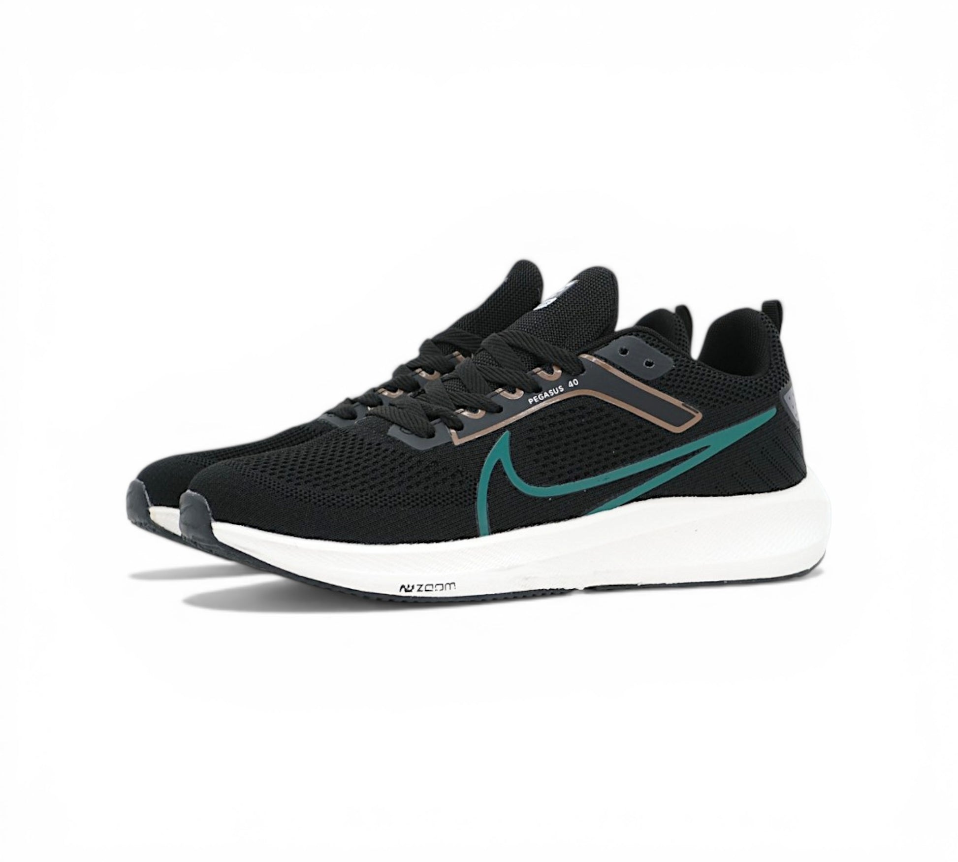 Кроссовки Nike Zoom Pegasus чёрные с зелёным, вид сбоку