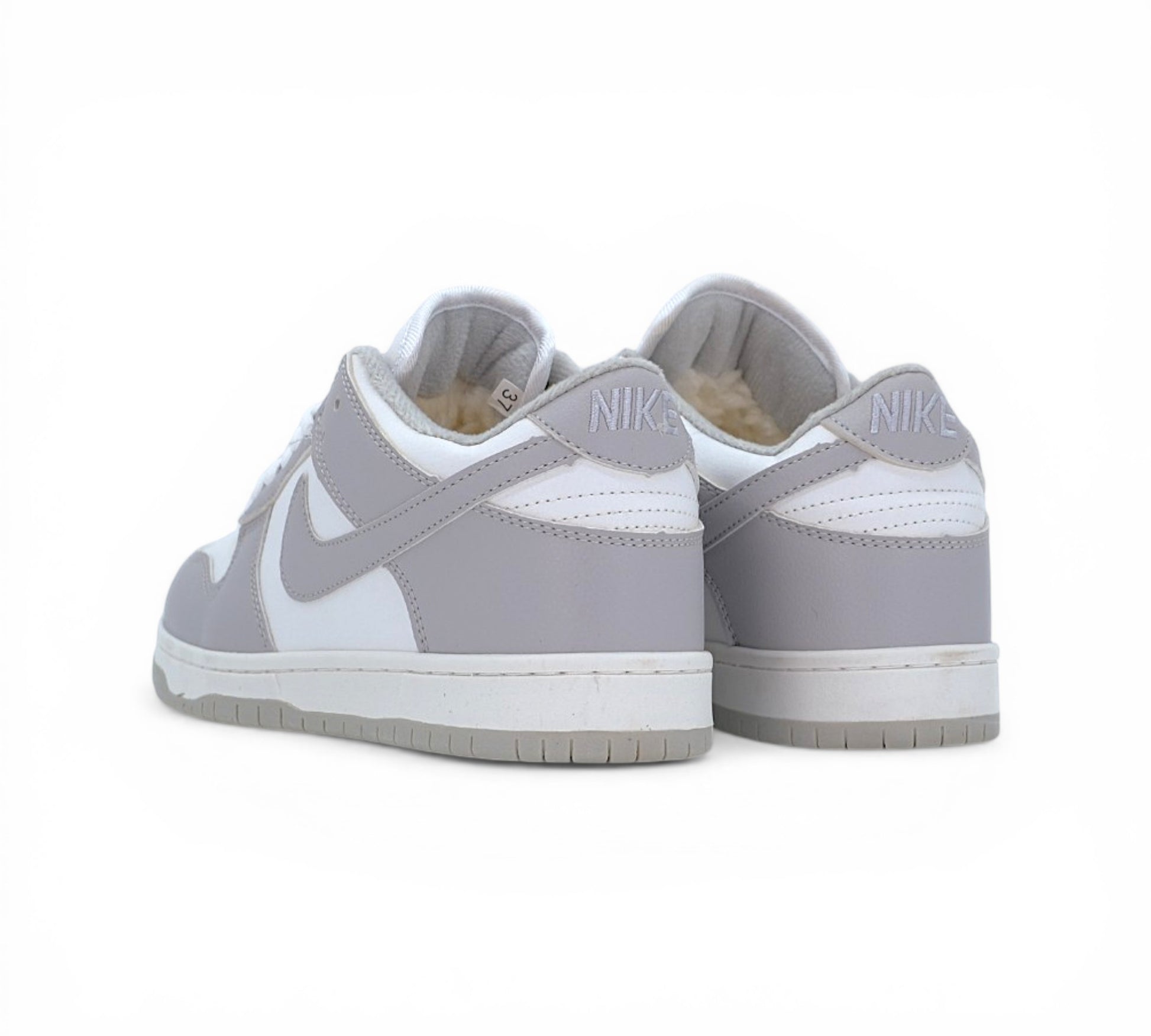 Кроссовки Nike Dunk Mid, бело-серые, вид сбоку