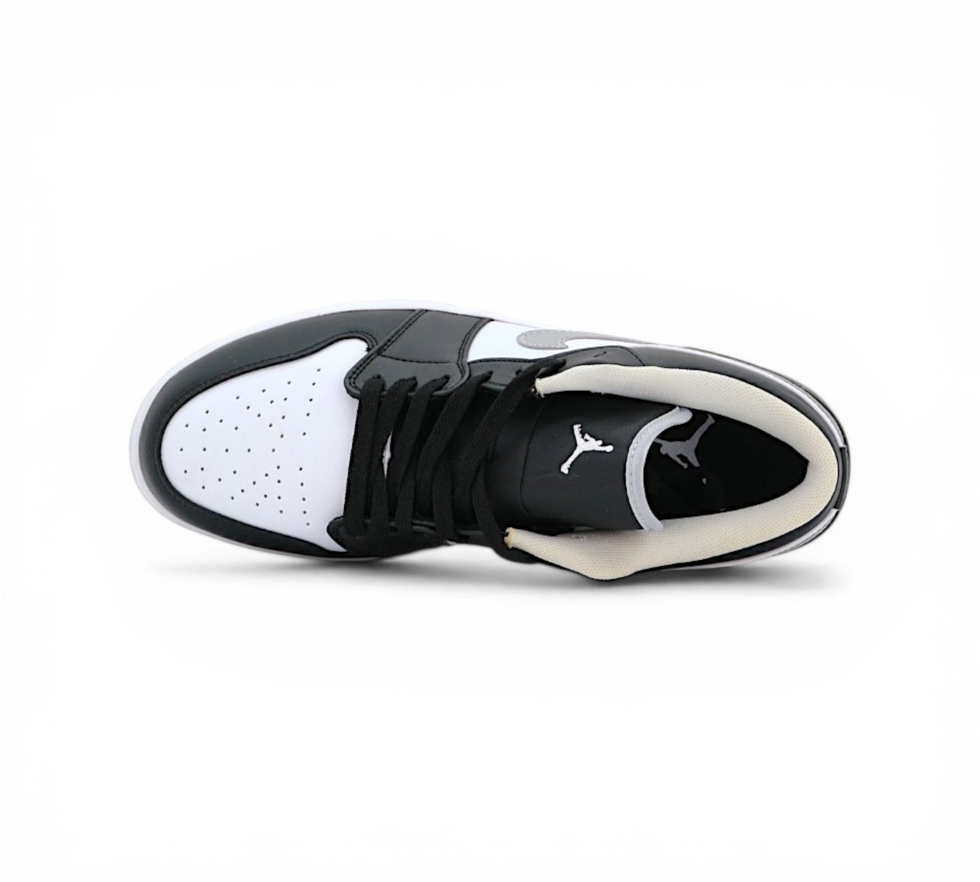 Кроссовки Nike Air Jordan 1 Low, чёрно-белые с серым, вид сбоку