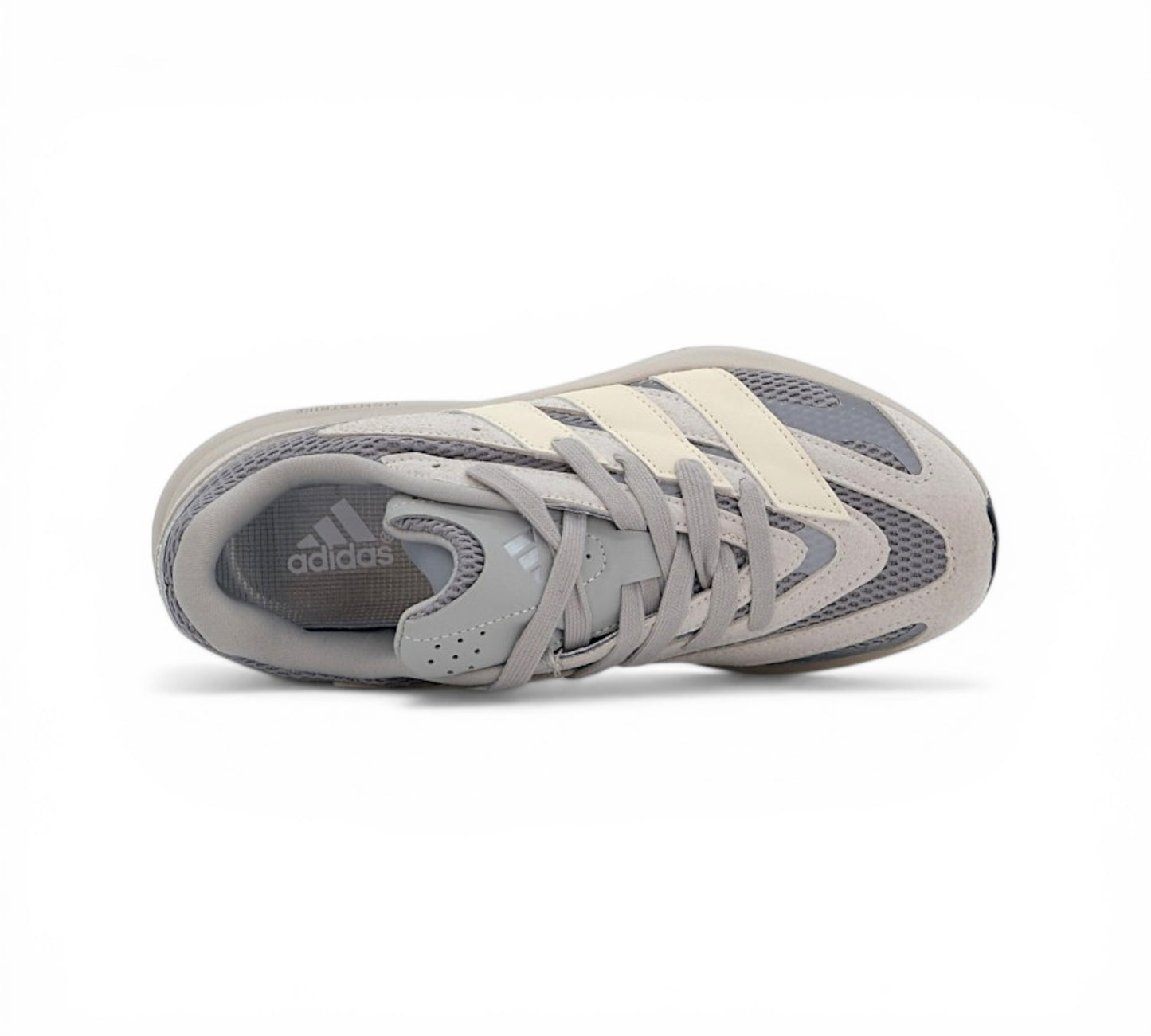 Кроссовки Adidas Lightblaze, серые с бежевыми полосками, вид сбоку
