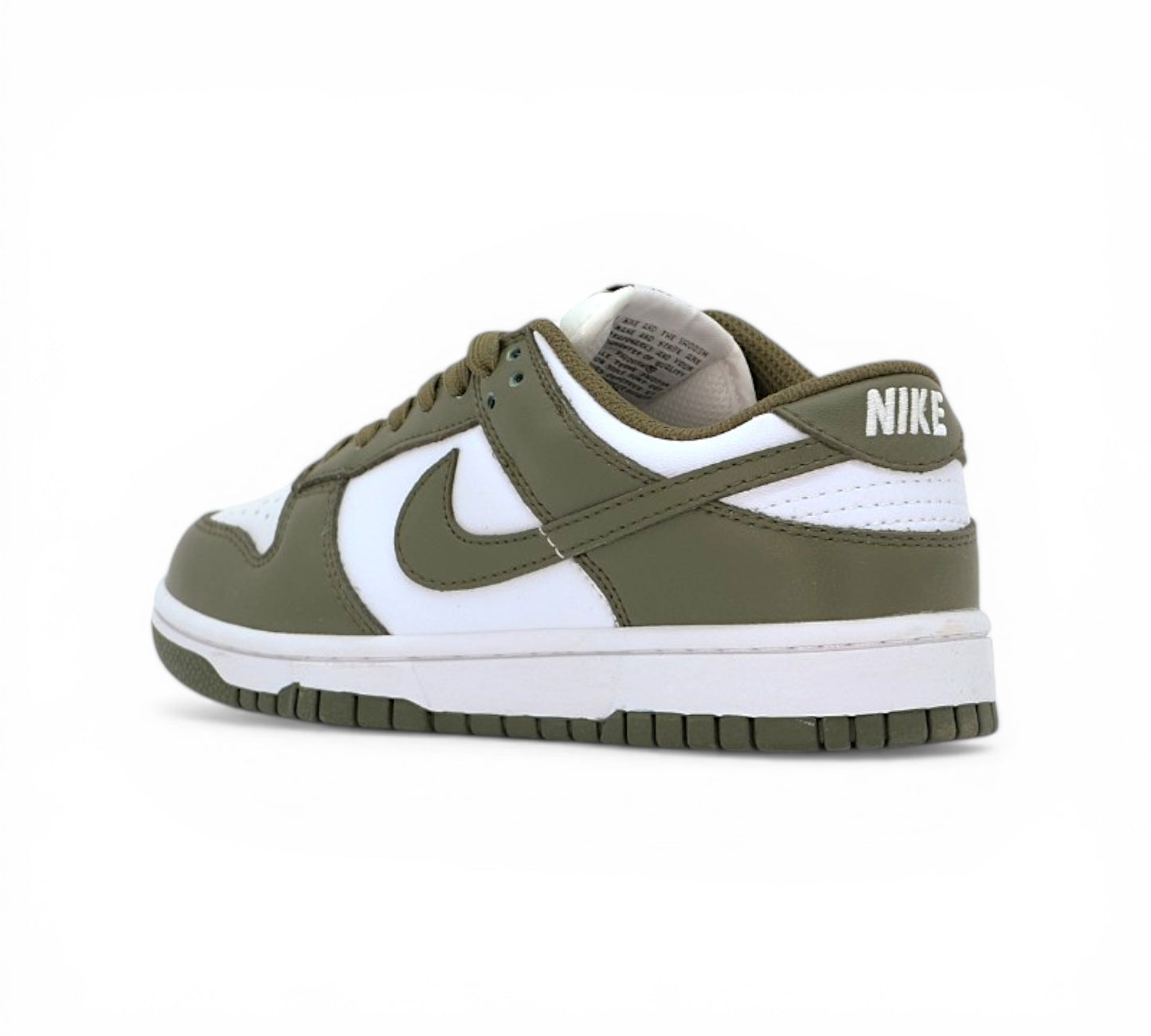 Кроссовки Nike Dunk Low, хаки и белые, вид сбоку