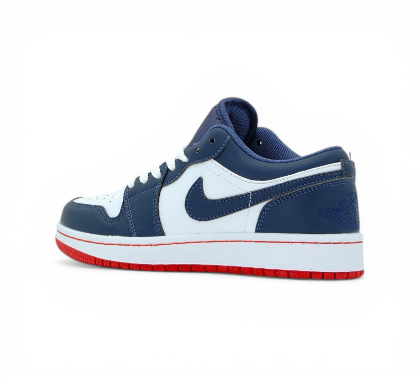 Кроссовки Air Jordan, тёмно-синие, белые, красные, вид сбоку