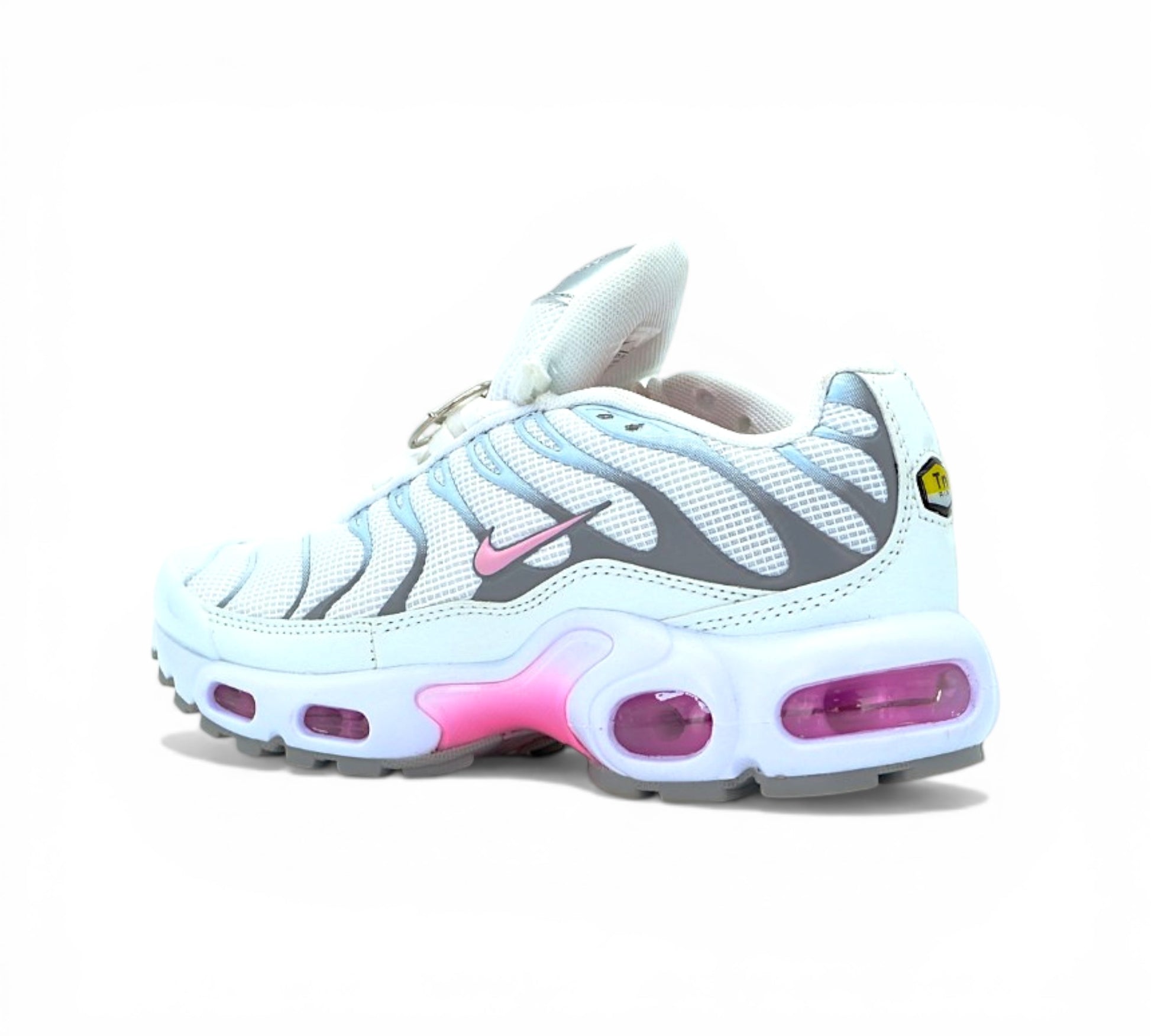 Кроссовки Nike Air Max Plus, белые с розовым, вид сбоку