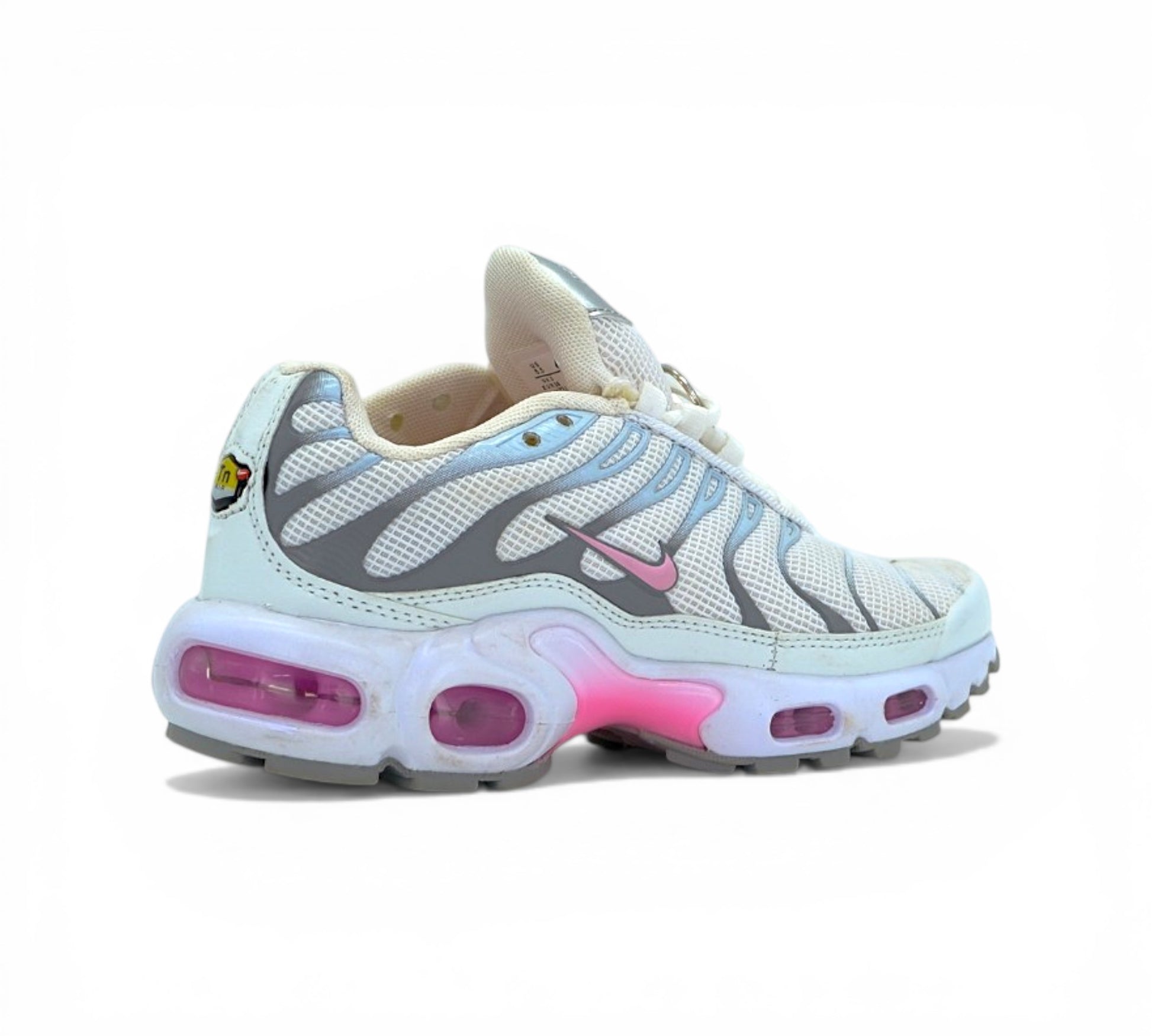 Кроссовки Nike Air Max Plus, белые с розовым, вид сбоку