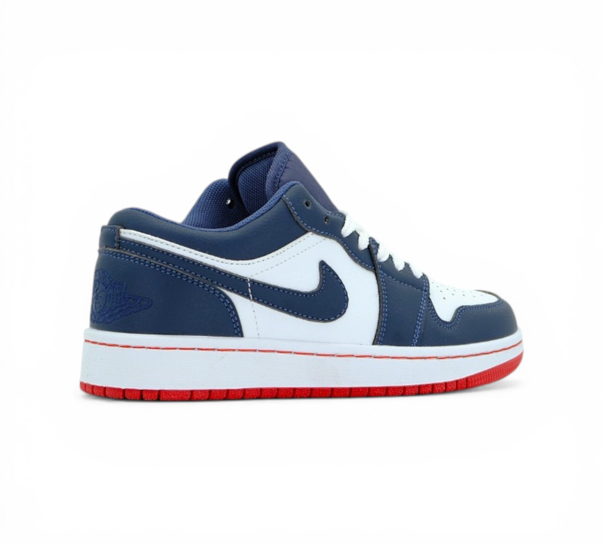 Кроссовки Air Jordan, тёмно-синие, белые, красные, вид сбоку