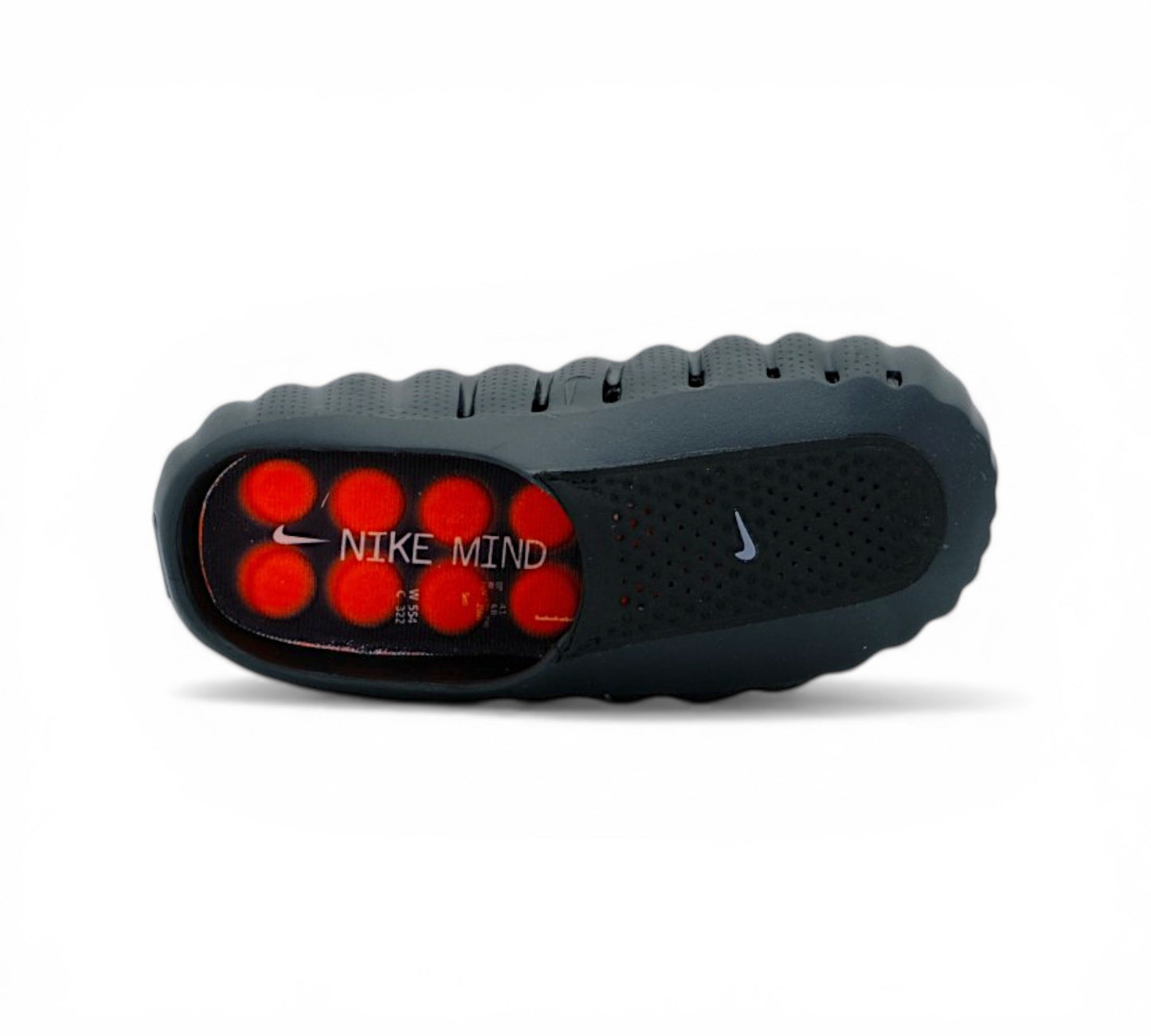 Мюли Nike Calm, черные, с оранжевой подошвой, вид сбоку