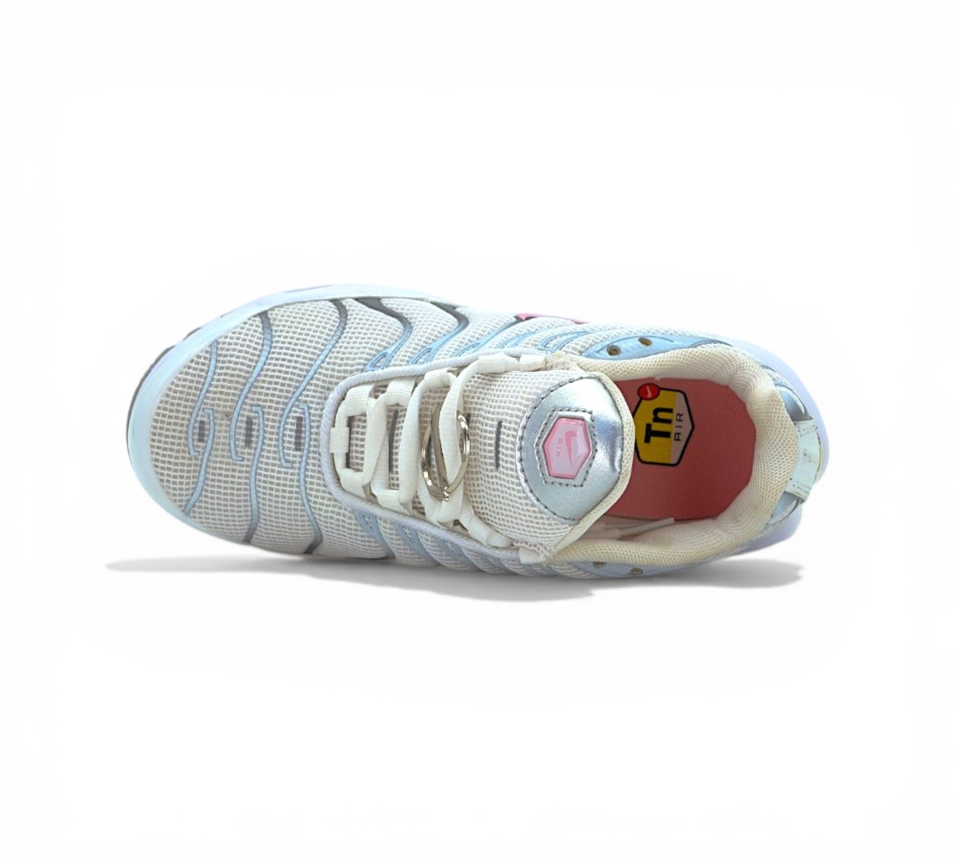 Кроссовки Nike Air Max Plus, белые с розовым, вид сбоку