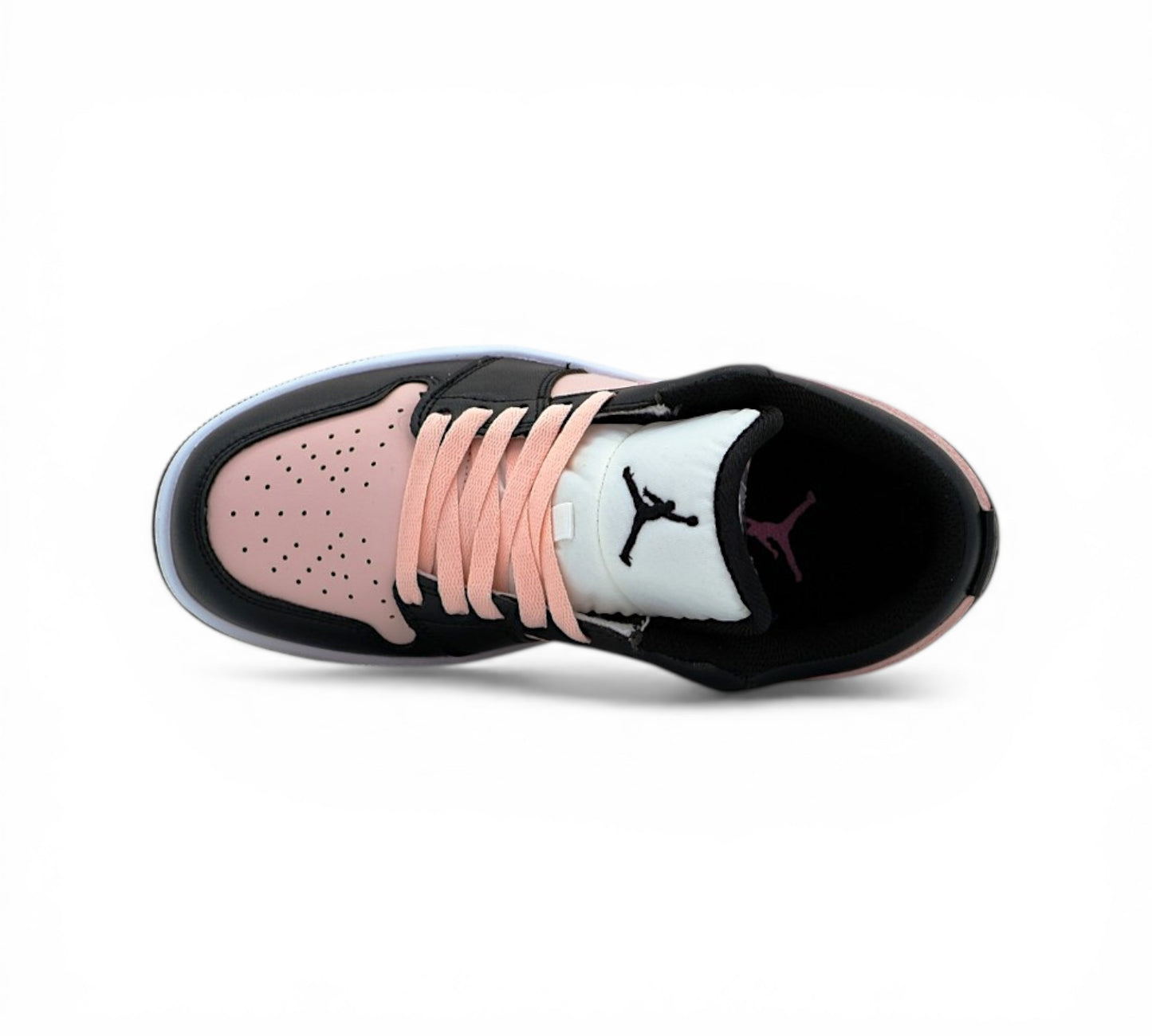 Кроссовки Jordan 1 Low, розовые с чёрным, вид сбоку