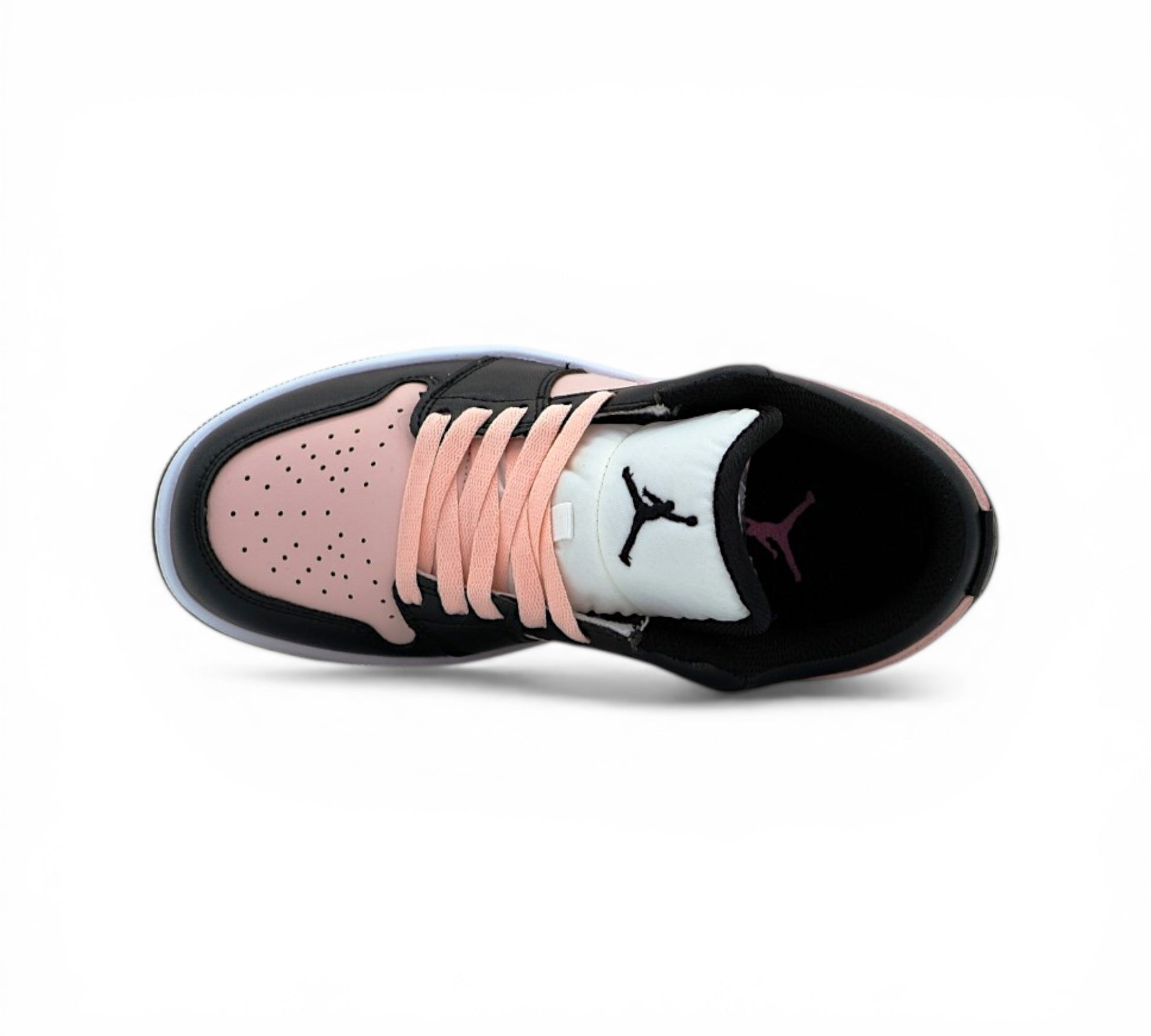 Кроссовки Jordan 1 Low, розовые с чёрным, вид сбоку
