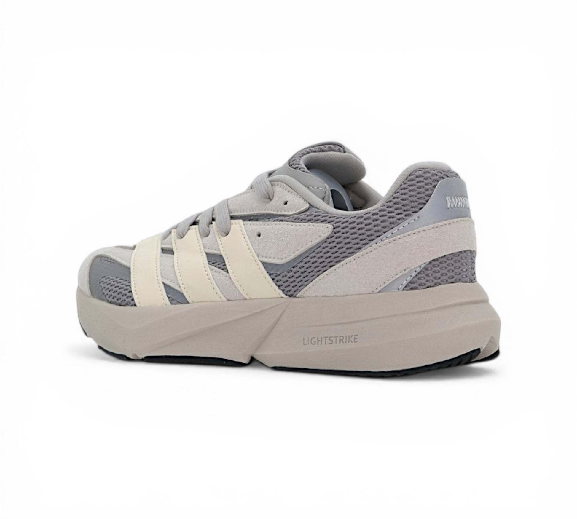 Кроссовки Adidas Lightblaze, серые с бежевыми полосками, вид сбоку