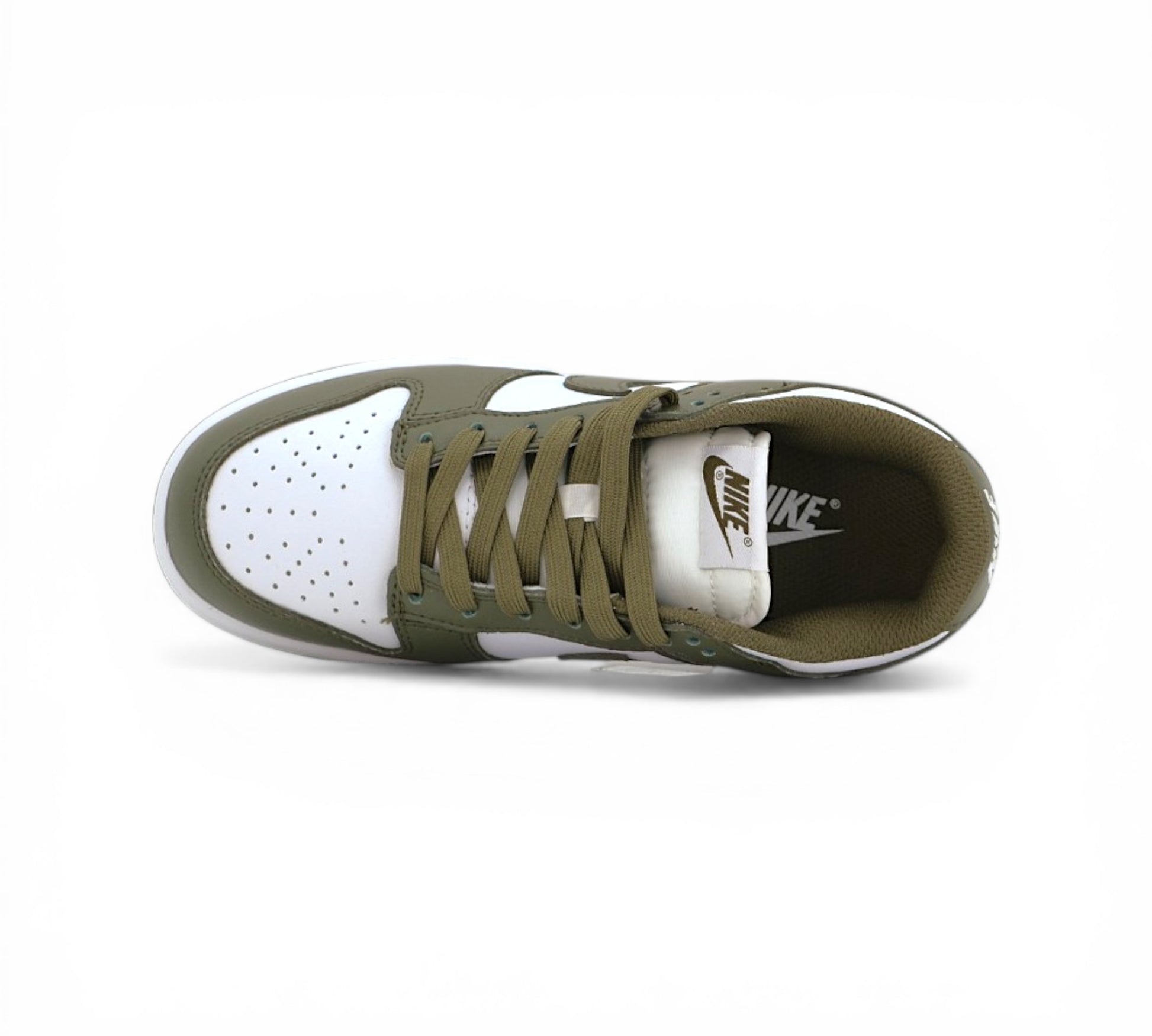 Кроссовки Nike Dunk Low, хаки и белые, вид сбоку