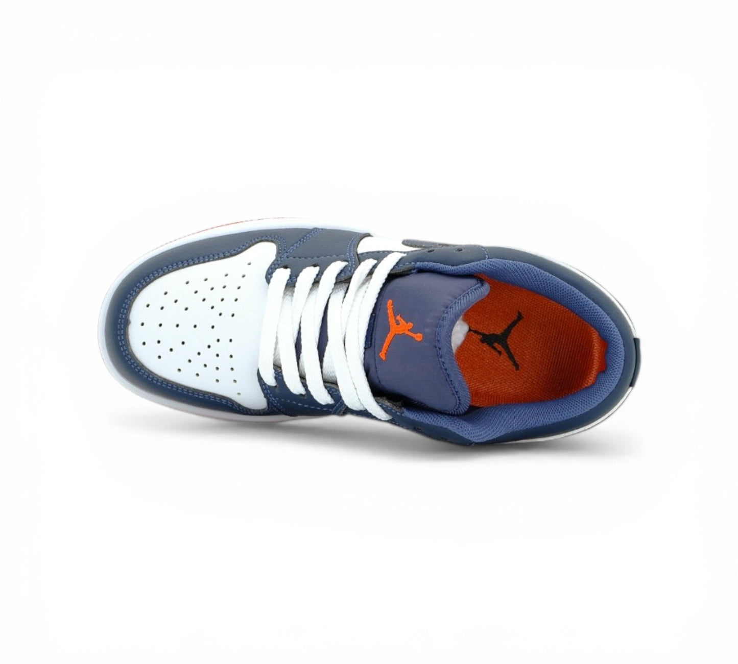 Кроссовки Air Jordan, тёмно-синие, белые, красные, вид сбоку