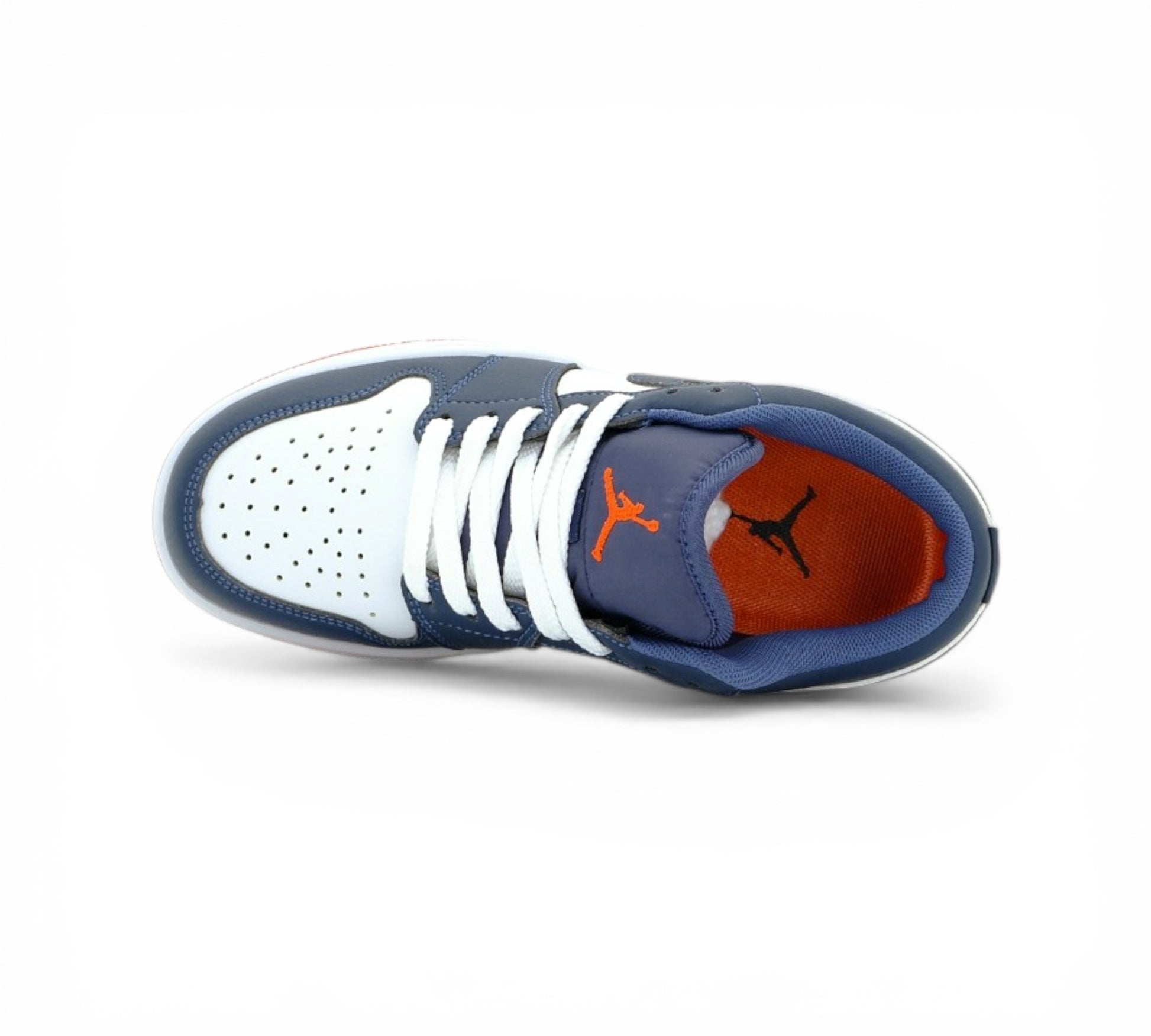 Кроссовки Air Jordan, тёмно-синие, белые, красные, вид сбоку