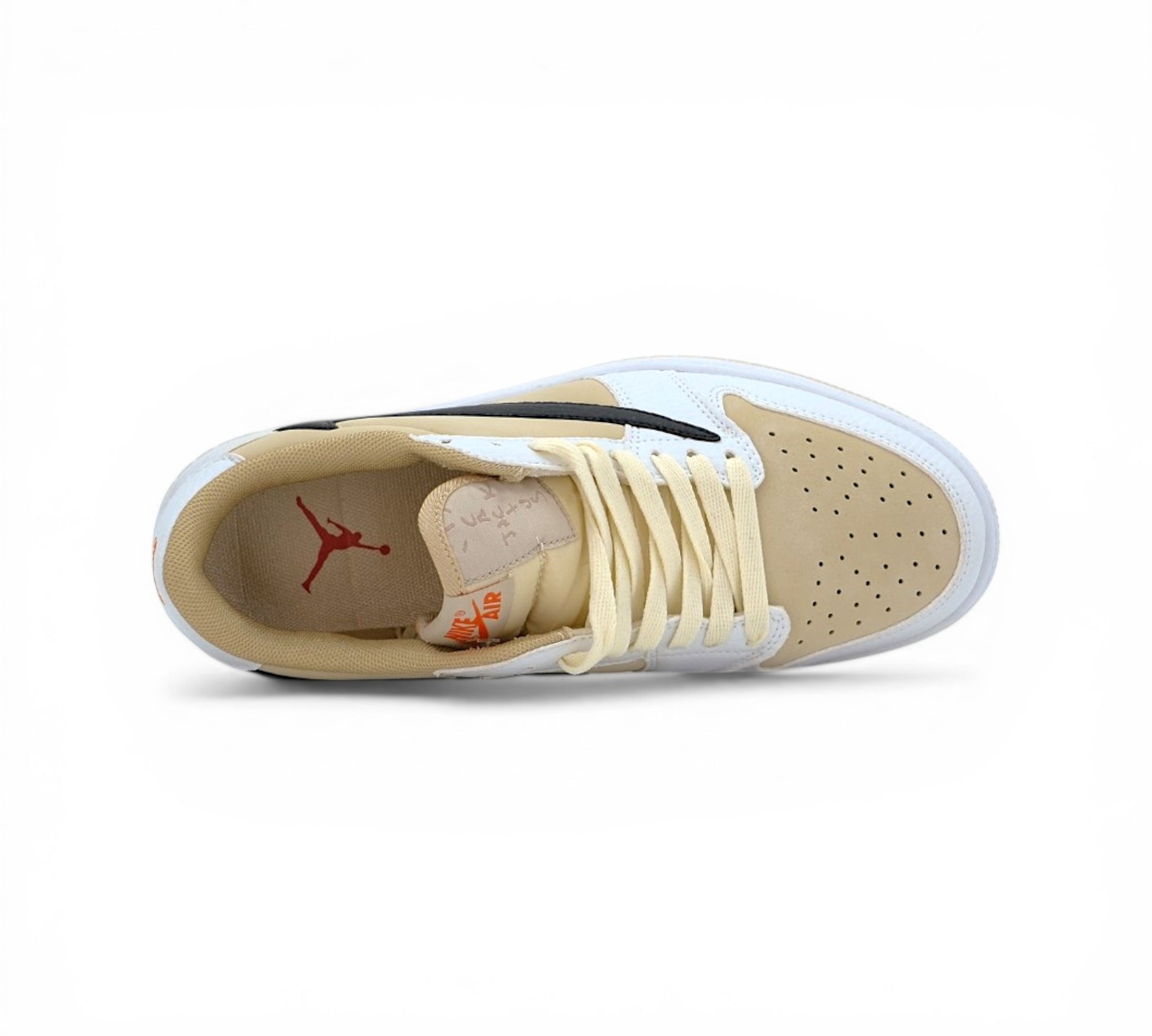 Кроссовки Nike Travis Scott Air Jordan 1 Low Reverse Mocha, бежевые, вид сбоку