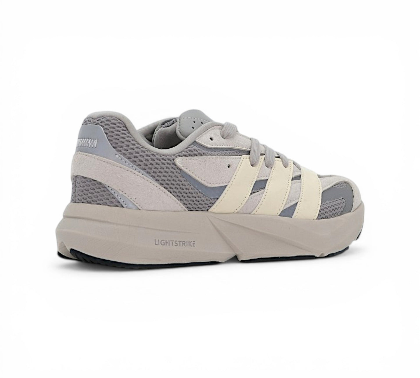 Кроссовки Adidas Lightblaze, серые с бежевыми полосками, вид сбоку