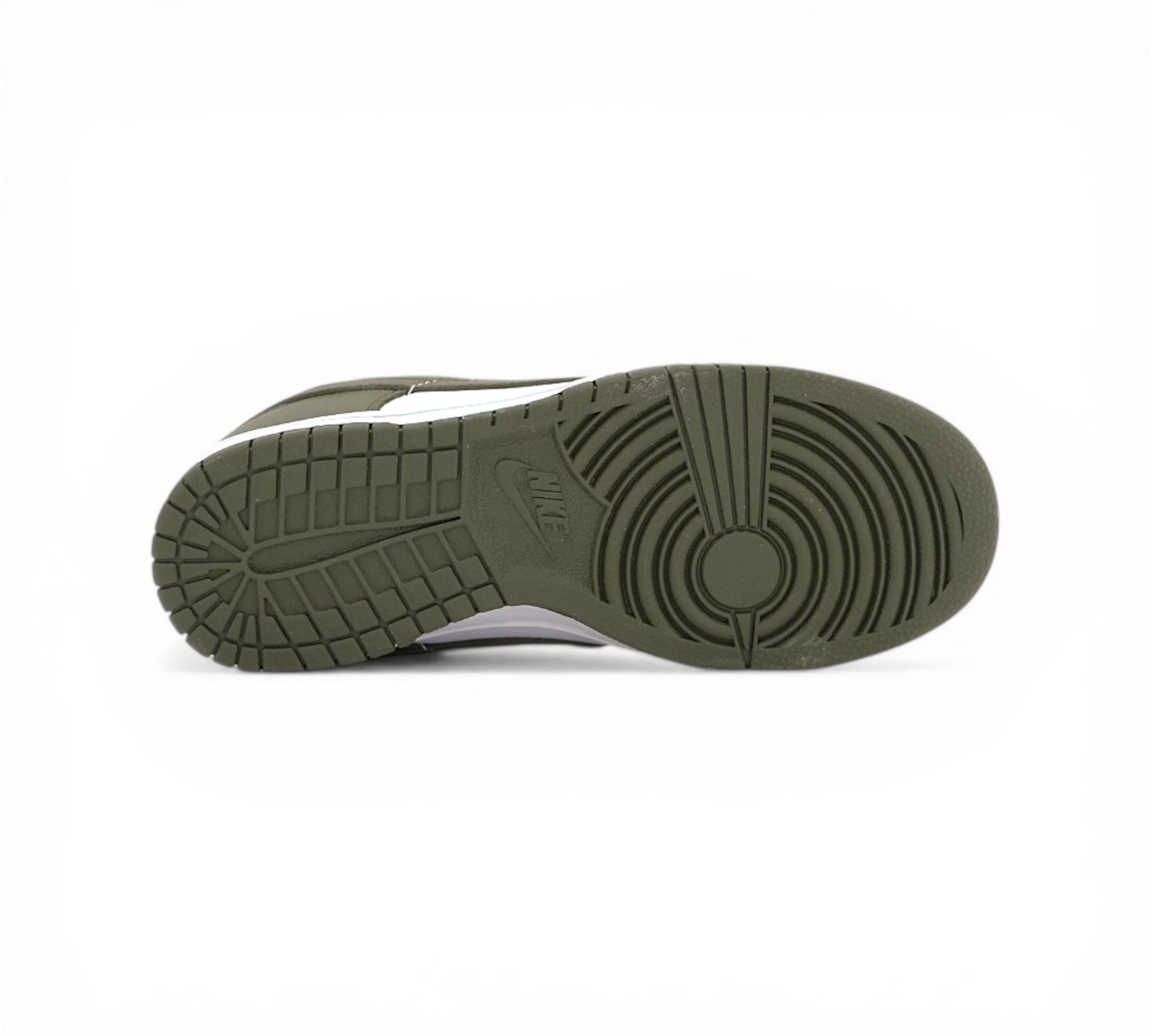 Кроссовки Nike Dunk Low, хаки и белые, вид сбоку