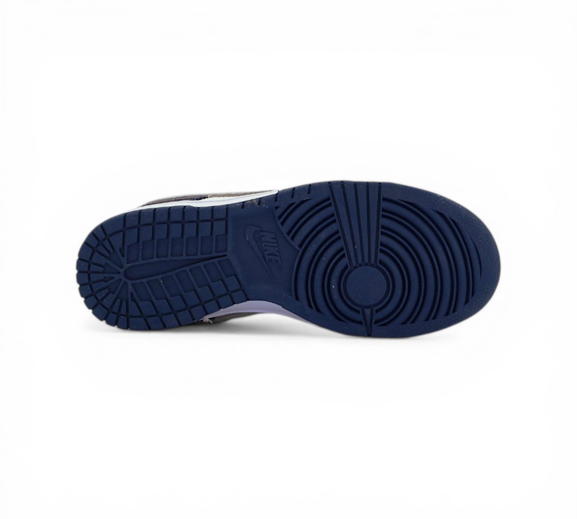 Кроссовки Nike Dunk Low, тёмно-синие с белым и серым, вид сбоку